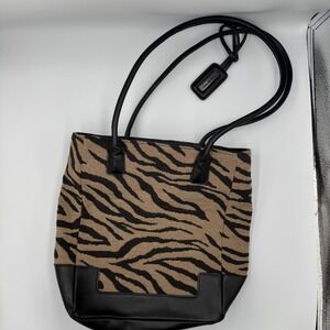 Bueno Black & Tan Zebra Print Tote Bag Purse Handbag Shoulder Bag